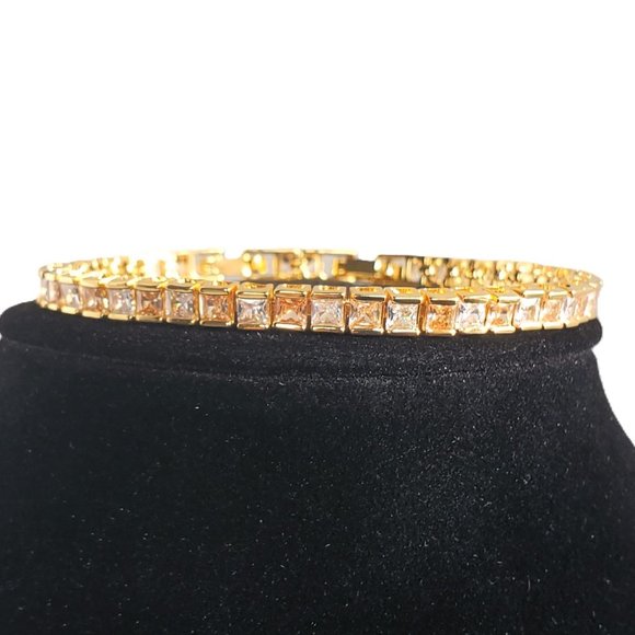 2ct Champagne & White Diamond Womens 14K Gold Tennis Bracelet Silver 7" Jewelry - Picture 8 of 9